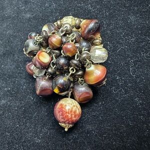 217- Vtge. Germany Elegant Beaded Amber and brown tones Cluster Brooch